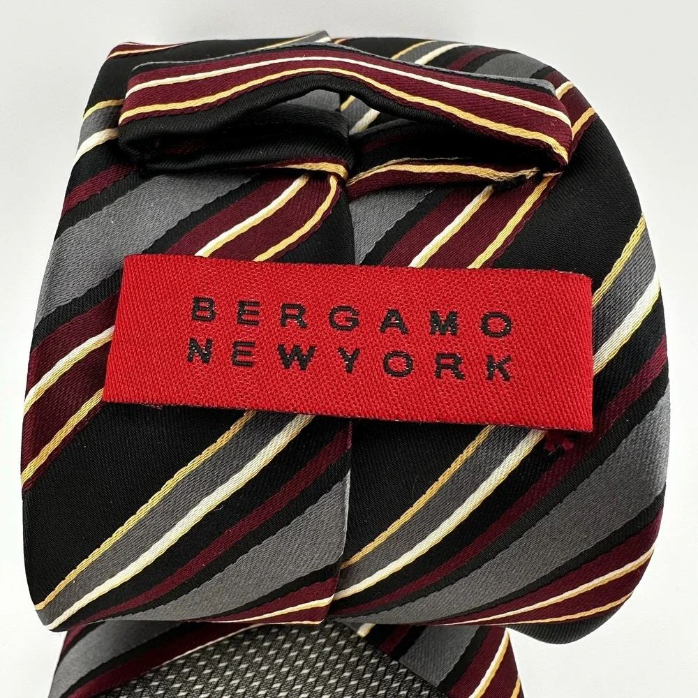 Bergamo New York Striped Necktie Black Gray Burgundy‎ Gold 57